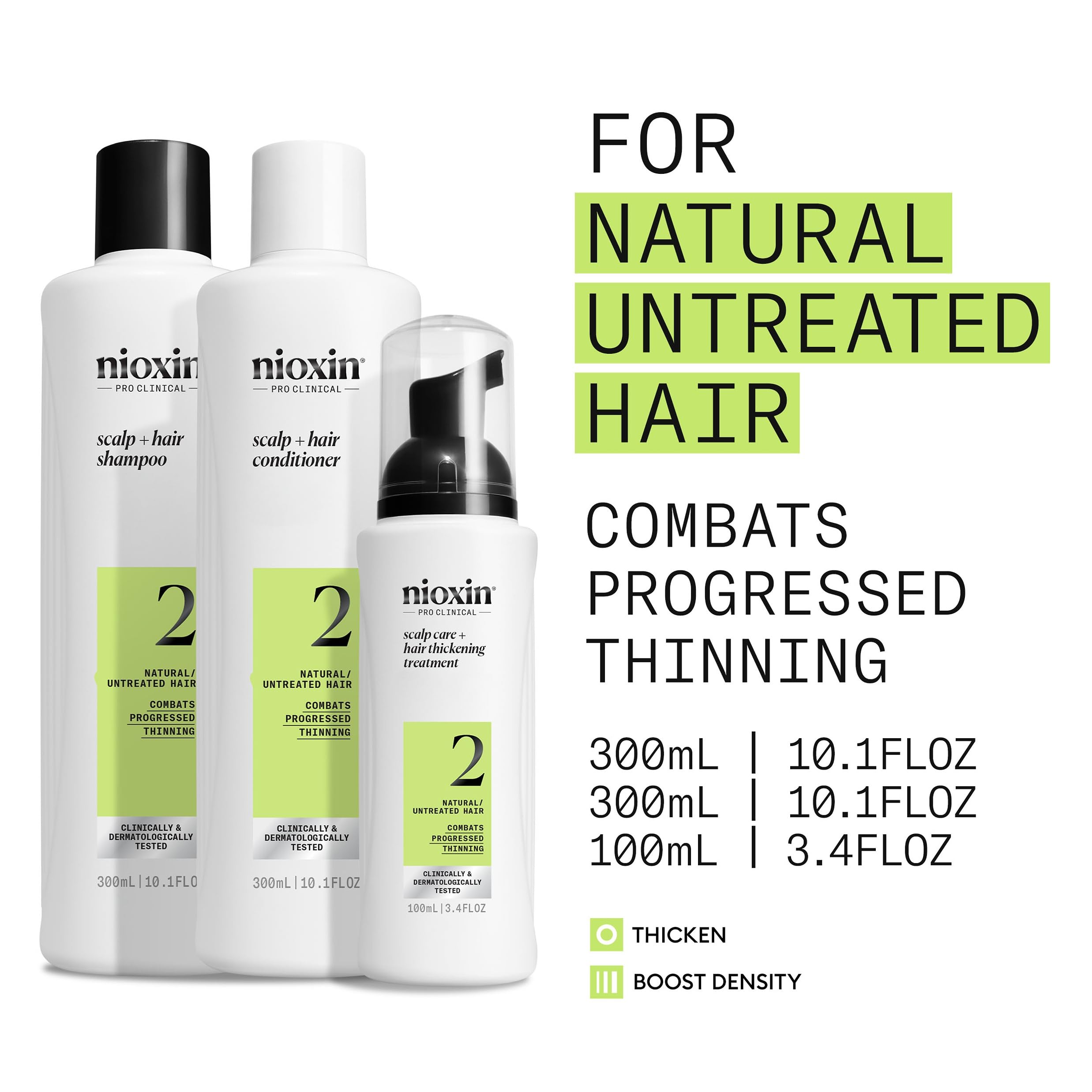 Nioxin Scalp + Hair Thickening System 2 - Hair Thickening System for Natural Hair with Progressed Thinning, Full Size (Packaging May Vary)